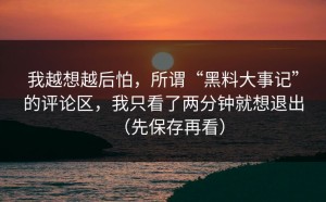 我越想越后怕，所谓“黑料大事记”的评论区，我只看了两分钟就想退出（先保存再看）
